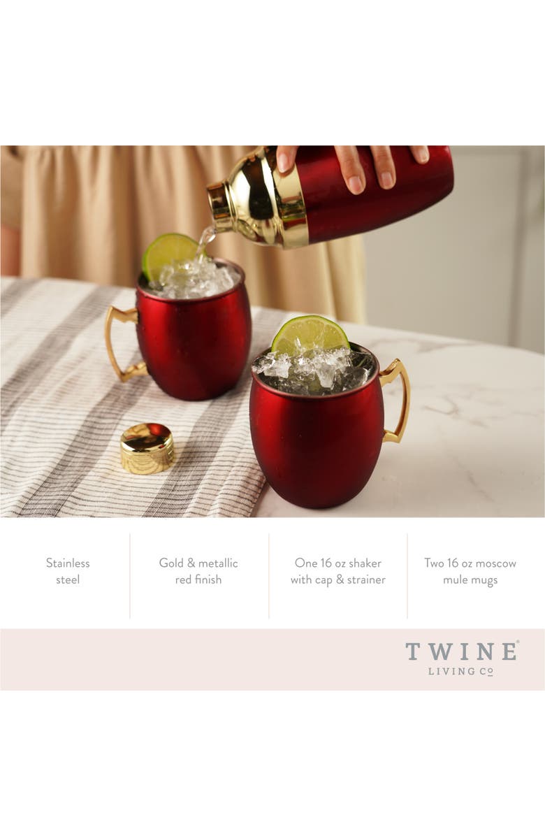 TWINE Moscow Mule Mug & Shaker Gift Set in Red, Alternate, color, Red