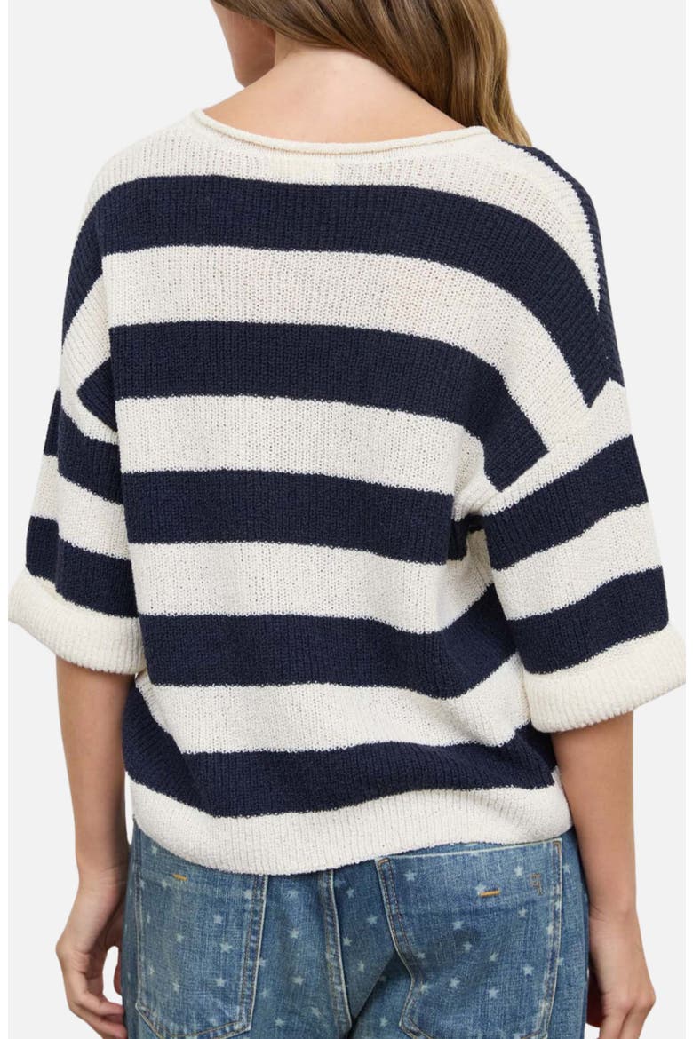 Stripe Short Sleeve Sweater, Alternate, color, NAVY