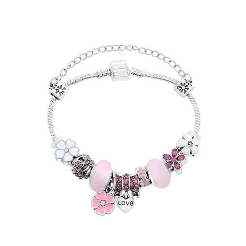 Pink Crystal Bow Charm Bracelet