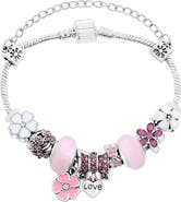 Donatello Gian Pink Crystal Bow Charm Bracelet