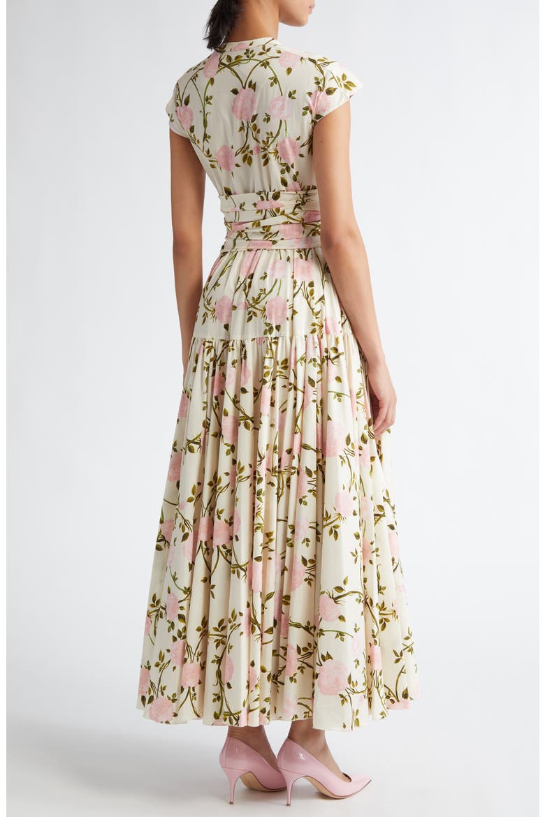 Rose Print Gathered Waist Midi Dress, Alternate, color, IVORY/ MULTI