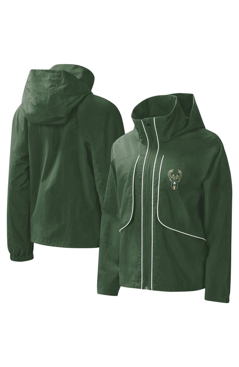 G-III 4HER BY CARL BANKS Women's G-III 4Her by Carl Banks Hunter Green Milwaukee Bucks Last Shot Full-Zip Hoodie, Main, color, Hunter Green