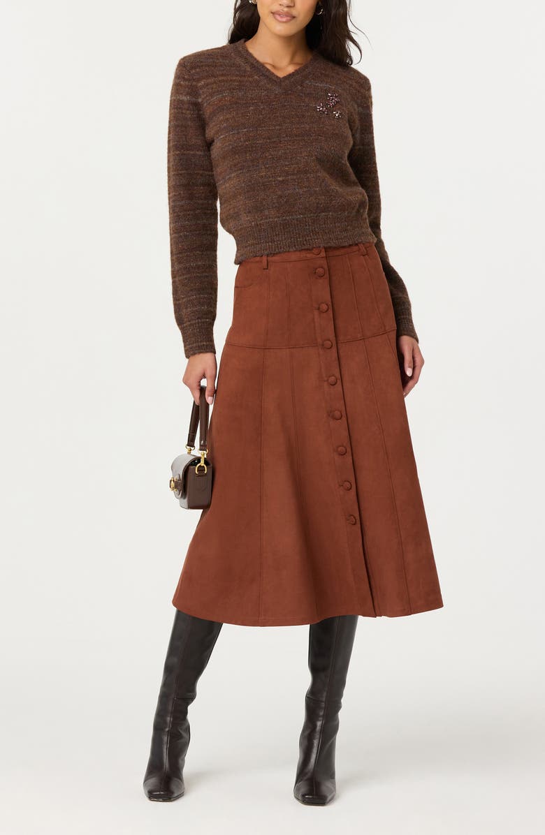 ASTR the Label Zoya Faux Suede Midi Skirt, Alternate, color, Brown