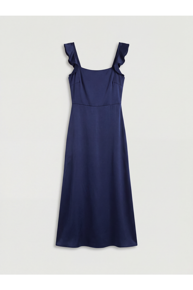 Satin Bridesmaid Midi Dress, Alternate, color, Navy
