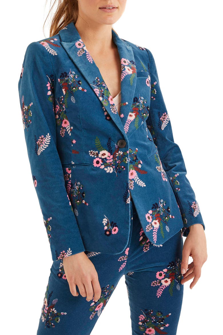 Sackville West Floral Velvet Blazer, Main, color, BALTIC COUNTRY POSY