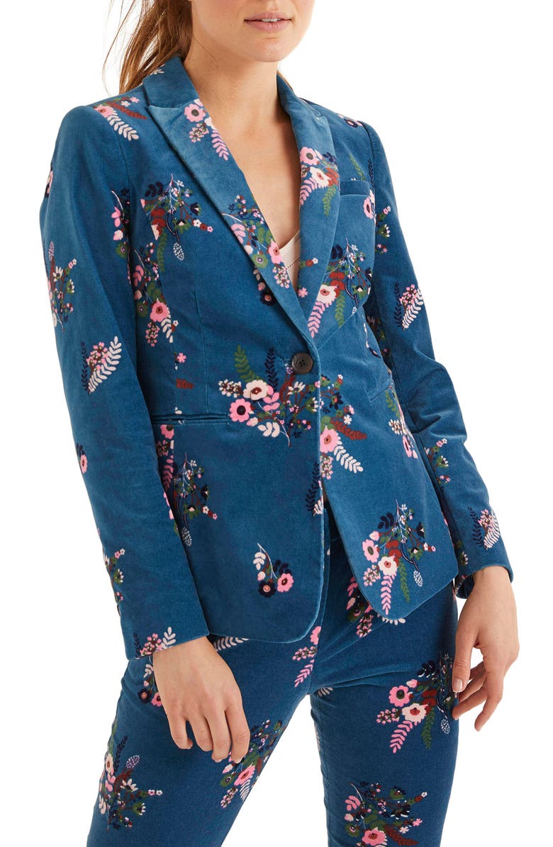 Boden Sackville West Floral Velvet Blazer, Main, color,