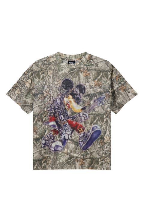 Camo Chaos Rhinestone Embellished Graphic T-Shirt