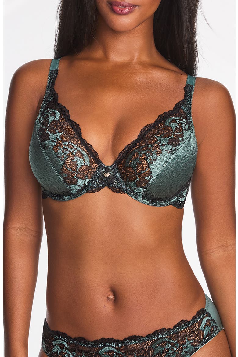 Modern Affair Underwire Plunge Bra, Main, color, SILVER PINE/ BLACK