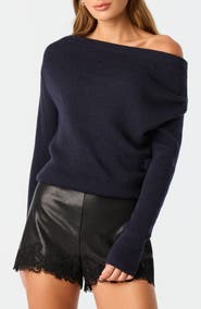 ASTR the Label One-Shoulder Rib Sweater
