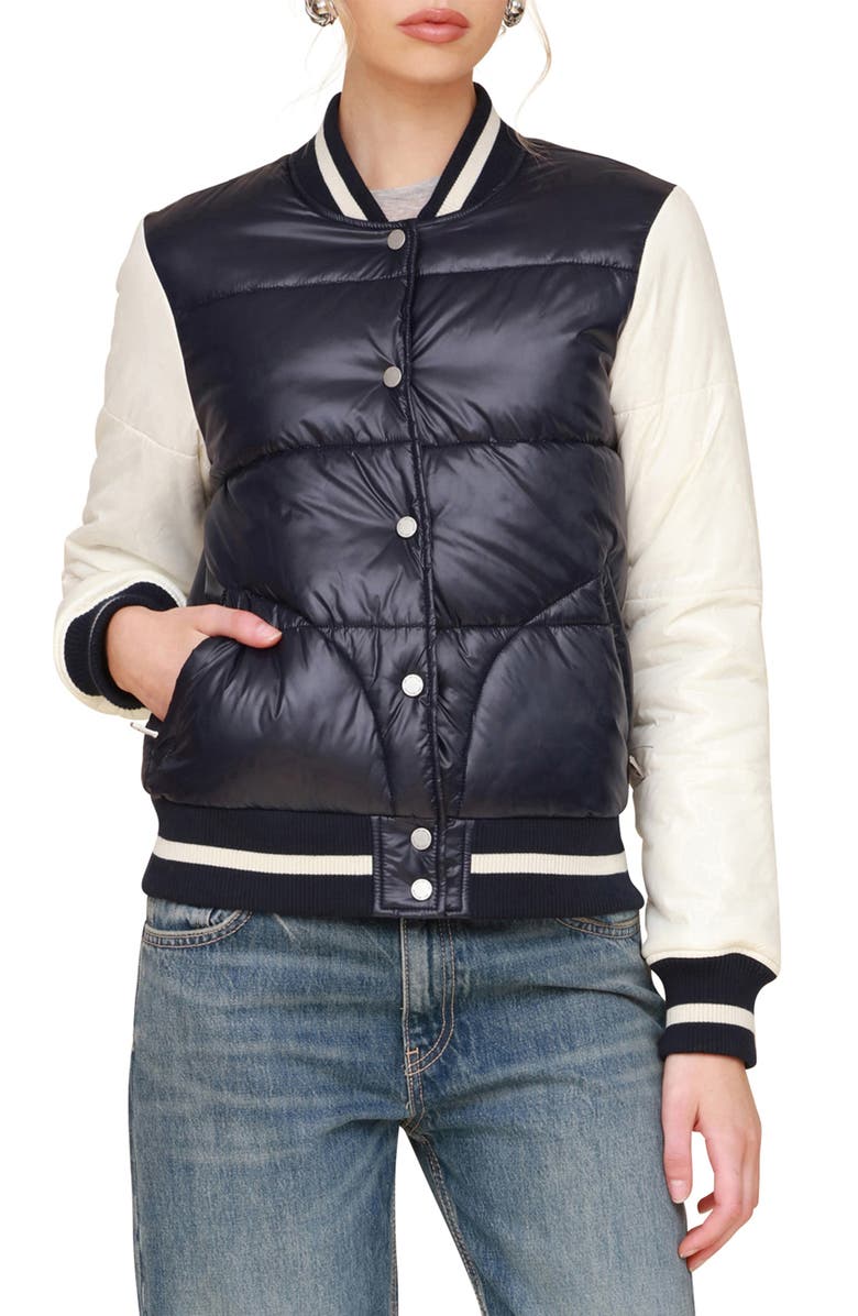 Avec Les Filles Quilted Water Resistant Varsity Bomber Jacket, Main, color, 