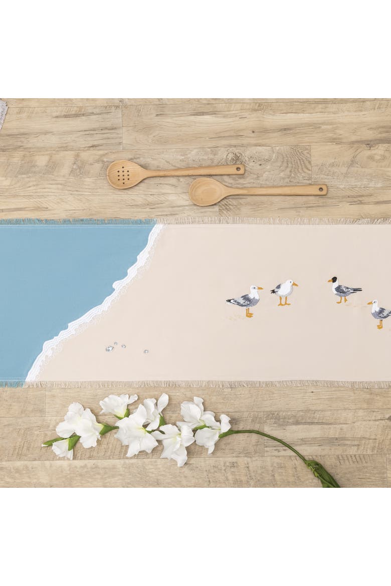 Seagull Beige Cream 100% Cotton Embroidered Set of 4 Fringe Cloth Napkins, Alternate, color, Beige