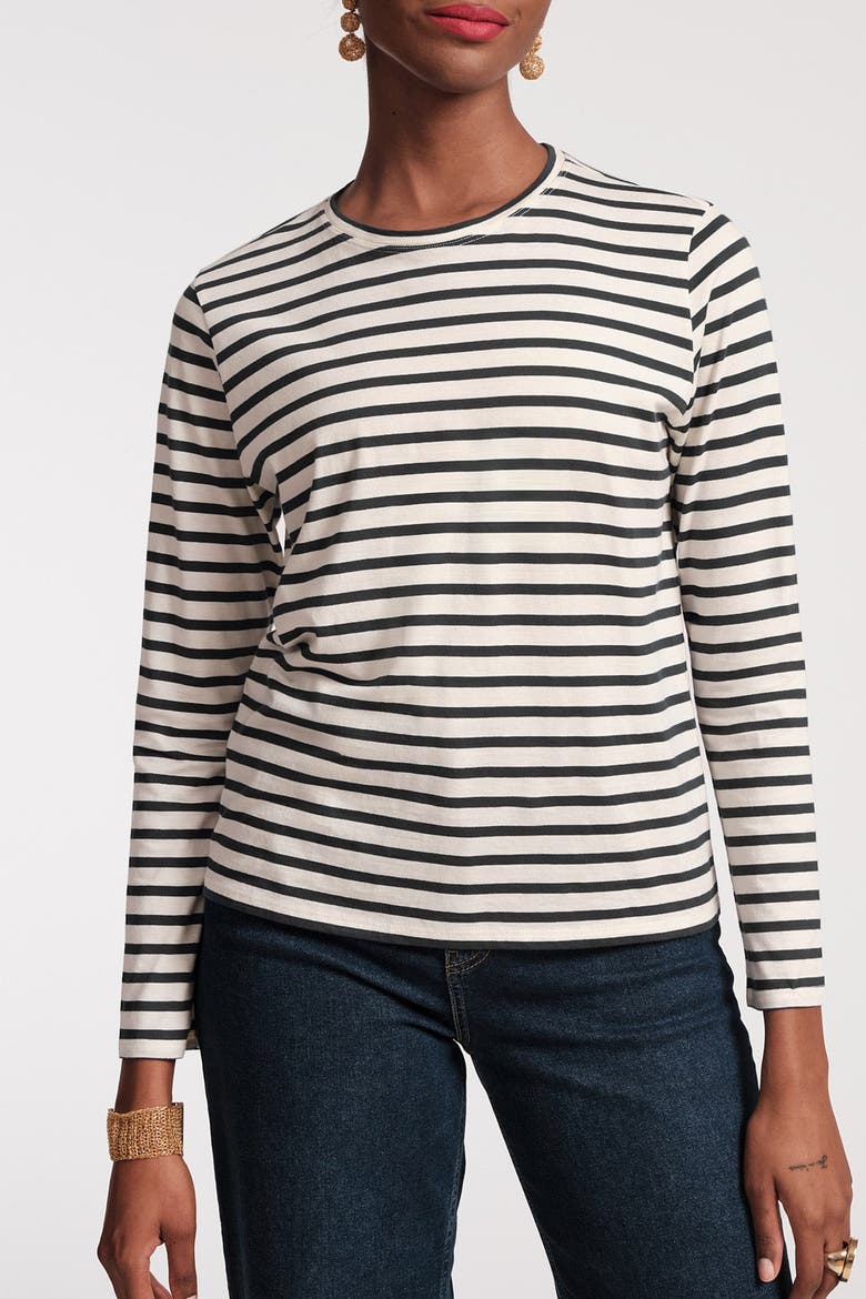 Long Sleeve Striped T Shirt, Main, color, Oyster/Black