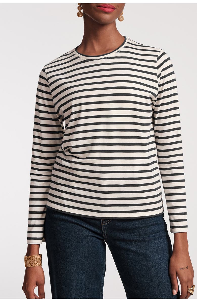 Frances Valentine Long Sleeve Striped T Shirt, Main, color, Oyster/Black