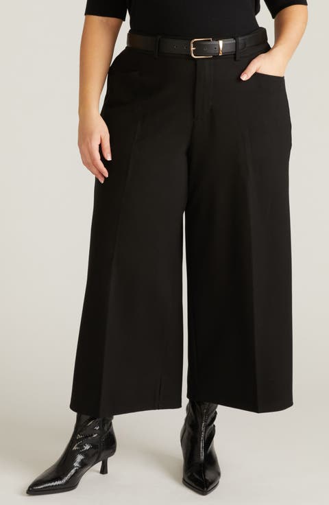 Wide Leg Ponte Crop Pants (Regular & Plus)