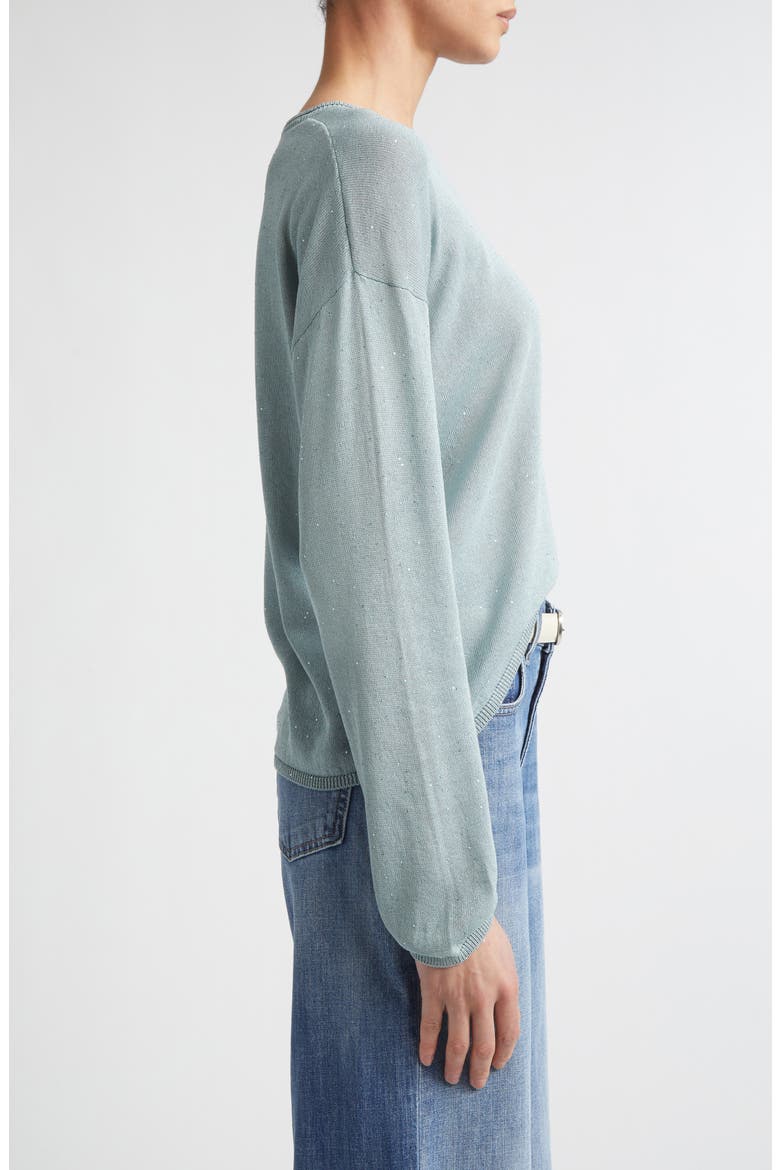Sequin Silk & Cotton Crewneck Sweater, Alternate, color, 175 JADE