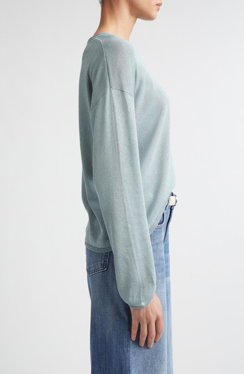 Eleventy Sequin Silk & Cotton Crewneck Sweater, Alternate, color, 175 Jade