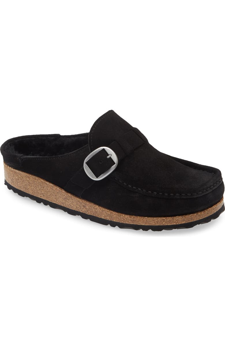 Birkenstock Buckley Genuine Shearling Mule, Main, color, Black Shearling