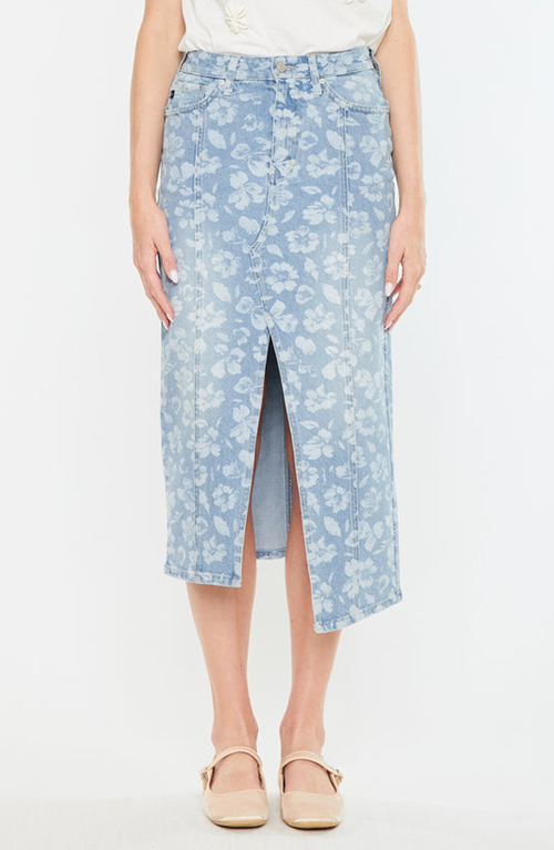 Kancan Hibiscus High Rise Midi Skirt In Blue