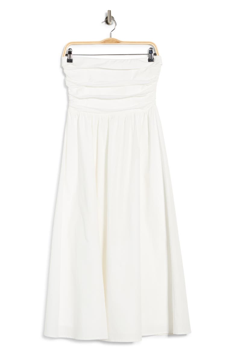 Ruched Strapless Midi Dress, Alternate, color, IVORY