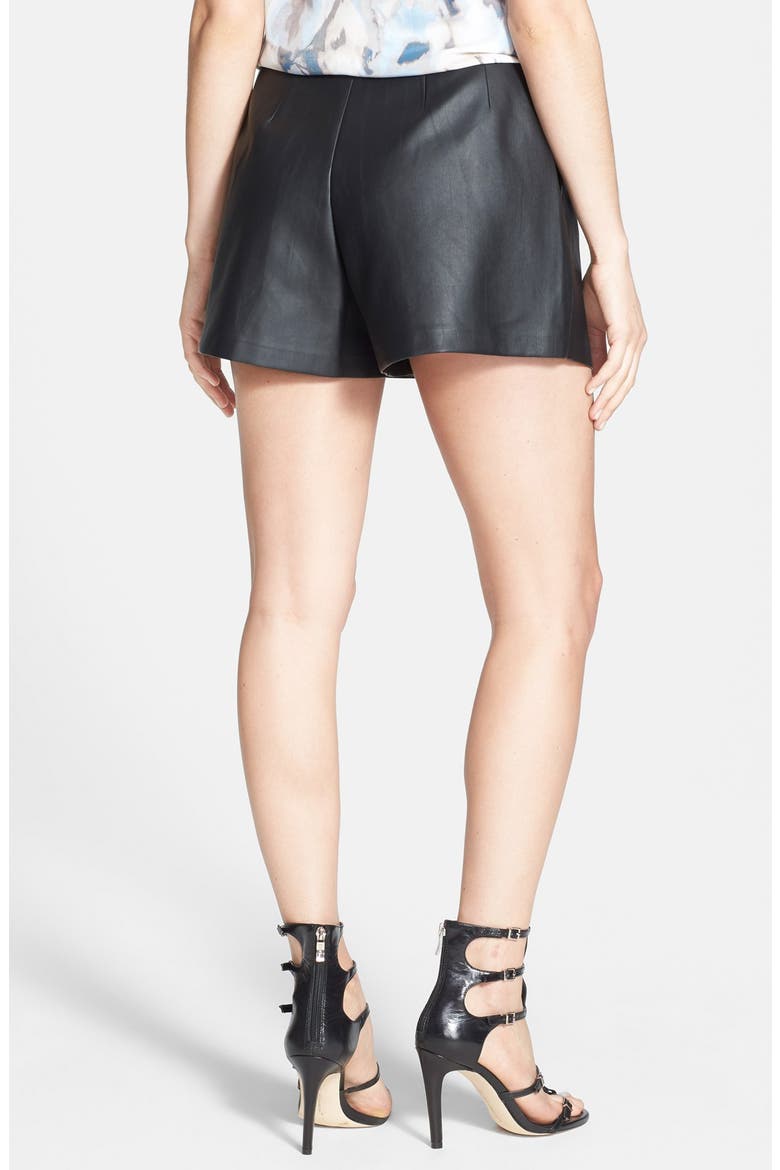 Faux Leather Pleated Shorts, Alternate, color, BLACK