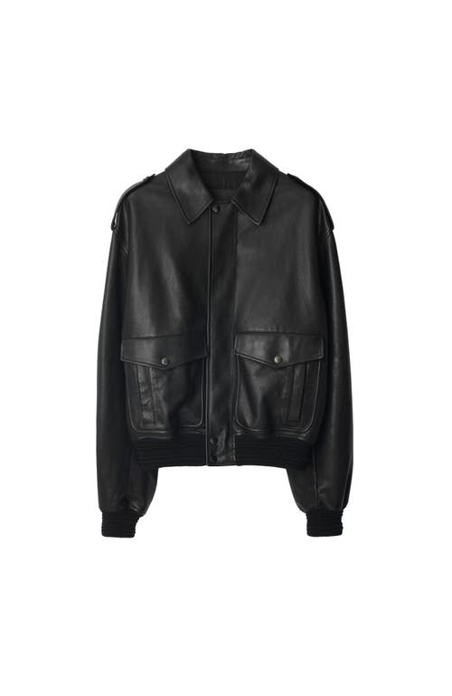 Burberry Leather Bomber Jacket In Black