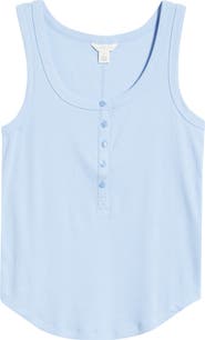 Caslon® Cotton Blend Rib Henley Tank