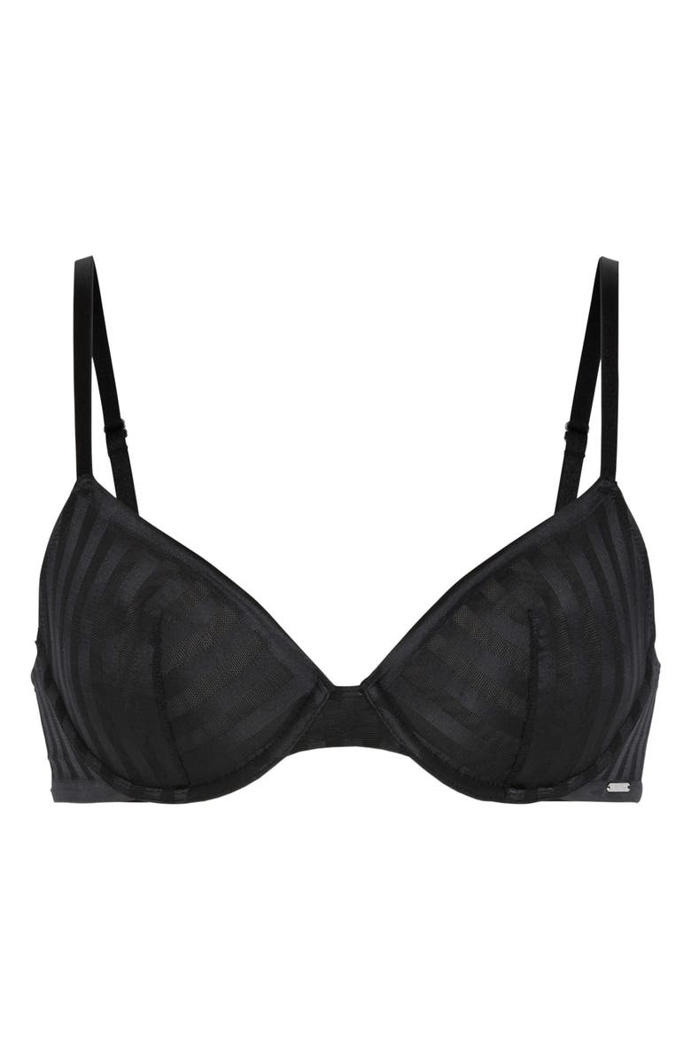 SAVAGE X FENTY Show 'n' Tell Stripe Unlined Demi Bra, Alternate, color, Black Caviar
