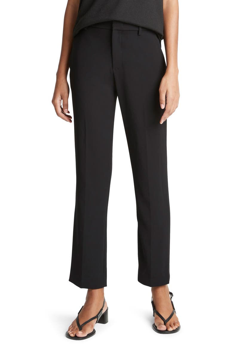 Tailored Straight Leg Crepe Pants, Main, color, BLACK