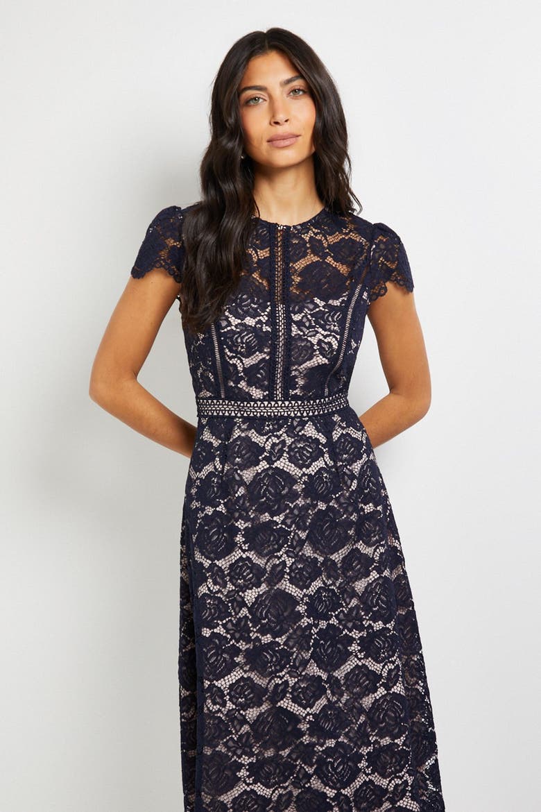 Lace Fit And Flare Midi Dress, Alternate, color, Navy