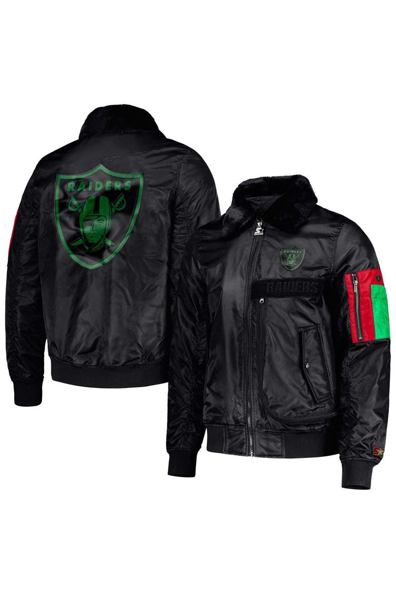 Men's Starter x Ty Mopkins Black Las Vegas Raiders Black History Month Satin Full-Zip Jacket, Main, color, Black