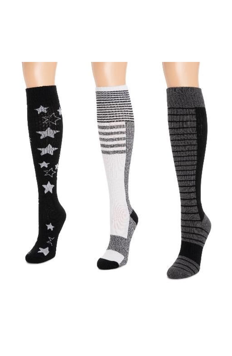 MUK LUKS Cotton Rib Compression Knee-High Socks 3 Pair Pack, Main, color, Ebony