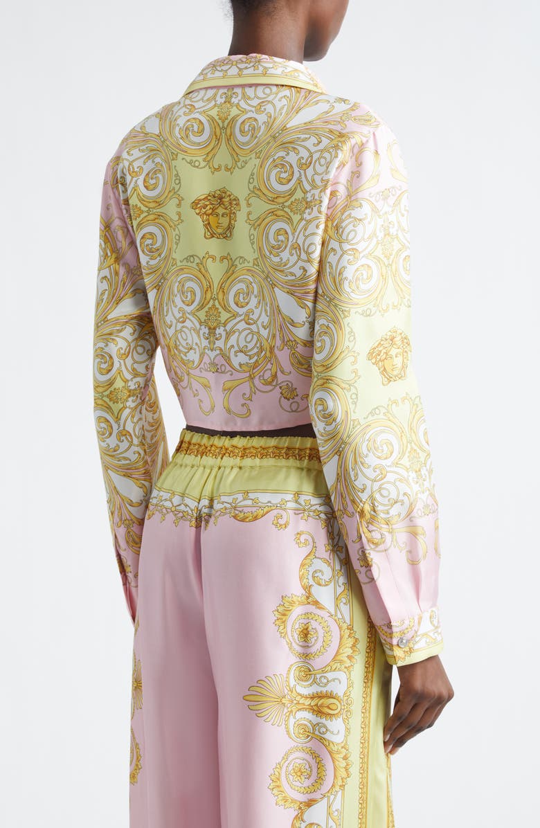 Versace Barocco Crop Silk Button-Up Shirt, Alternate, color, 