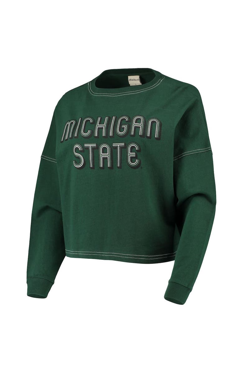 CHICKA-D Women's chicka-d Green Michigan State Spartans Vintage Jersey Boxy Big Long Sleeve T-Shirt, Alternate, color, 