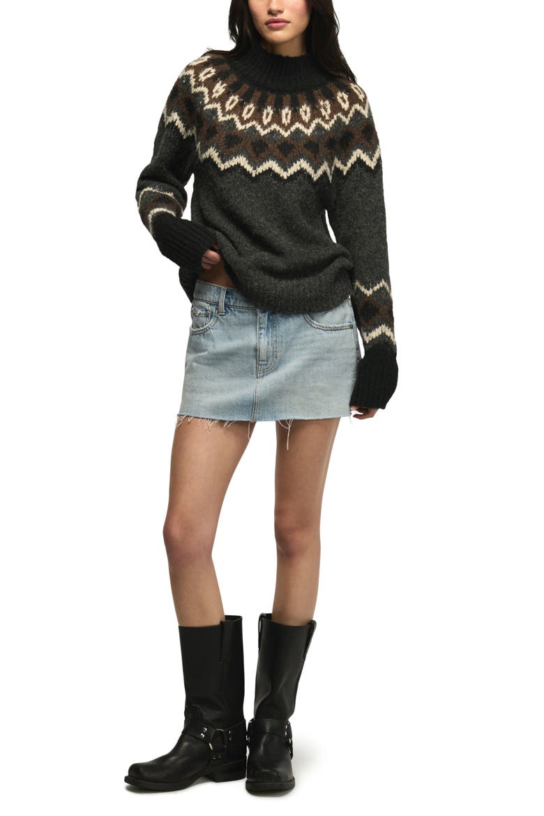 Fair Isle Mock Neck Sweater, Alternate, color, CHARCOAL HEATHER GREY