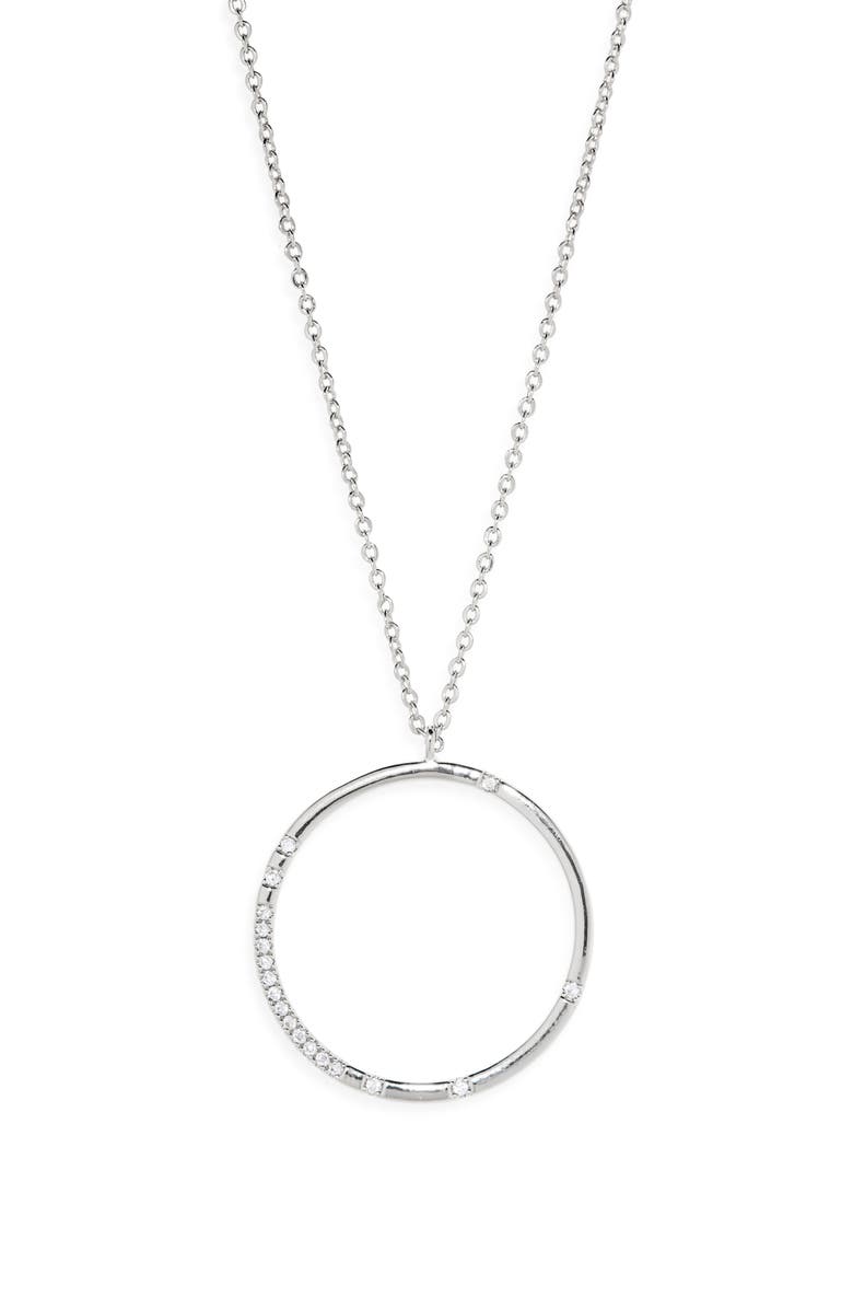NORDSTROM RACK Cluster CZ Circle Pendant Necklace, Main, color, Clear- Silver