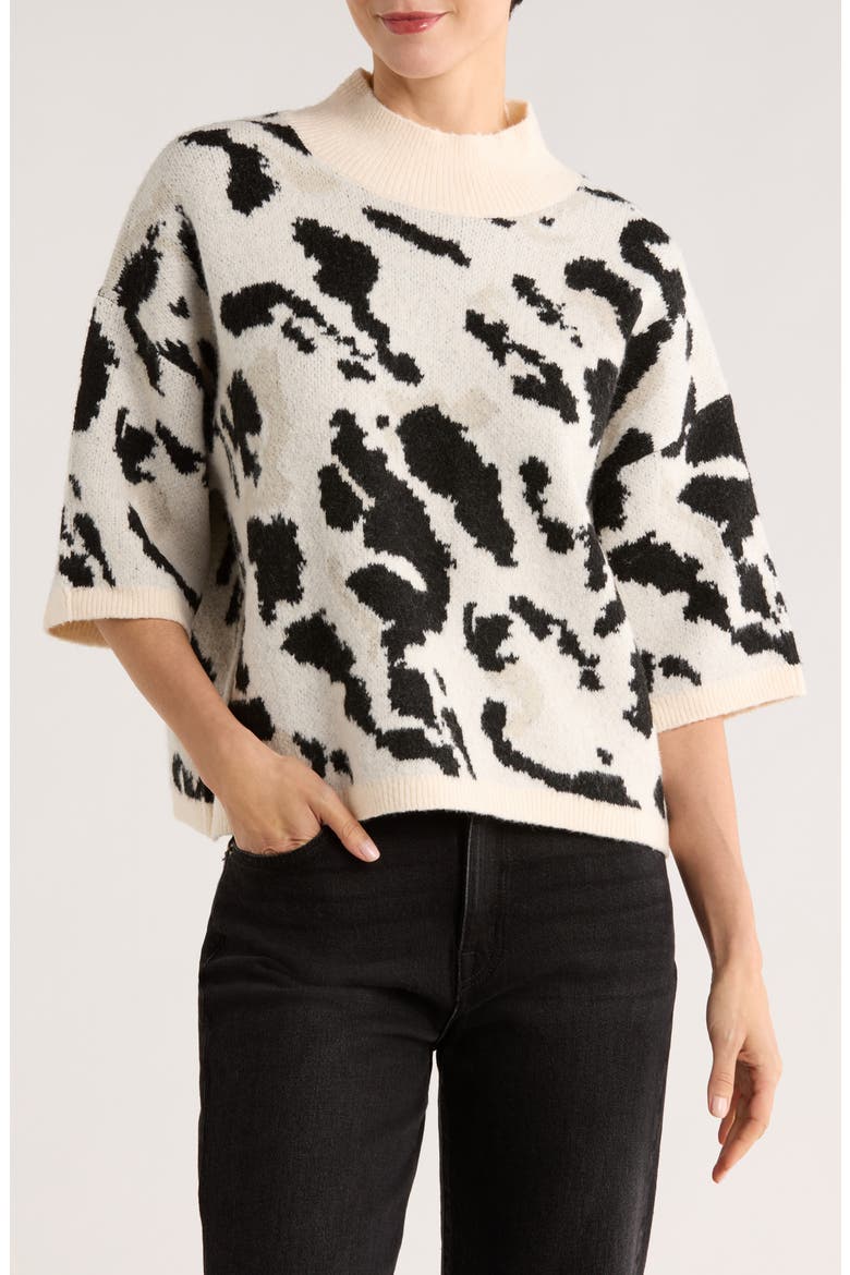 Mock Neck Dolman Sleeve Boxy Sweater, Main, color, CREAM/ BLACK