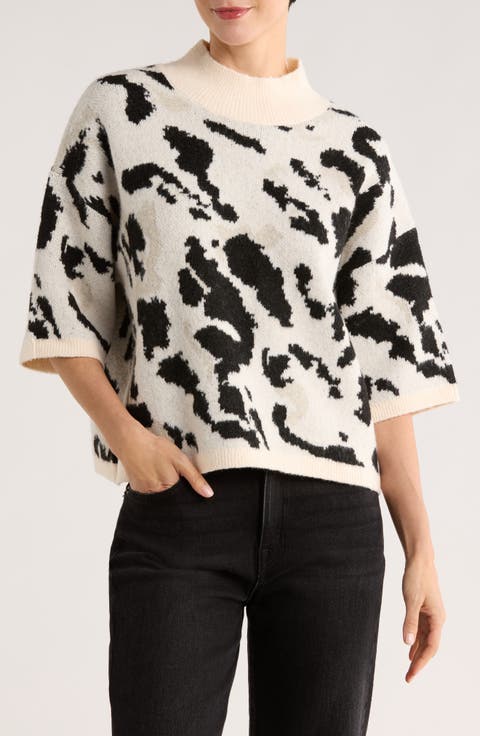 Mock Neck Dolman Sleeve Boxy Sweater