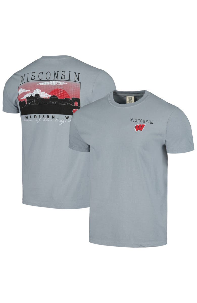 IMAGE ONE Men's Gray Wisconsin Badgers Campus Scene Comfort Colors T-Shirt, Alternate, color, Gray