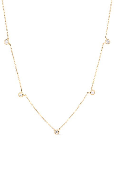 Solid Yellow Gold - Diamond Station Necklace