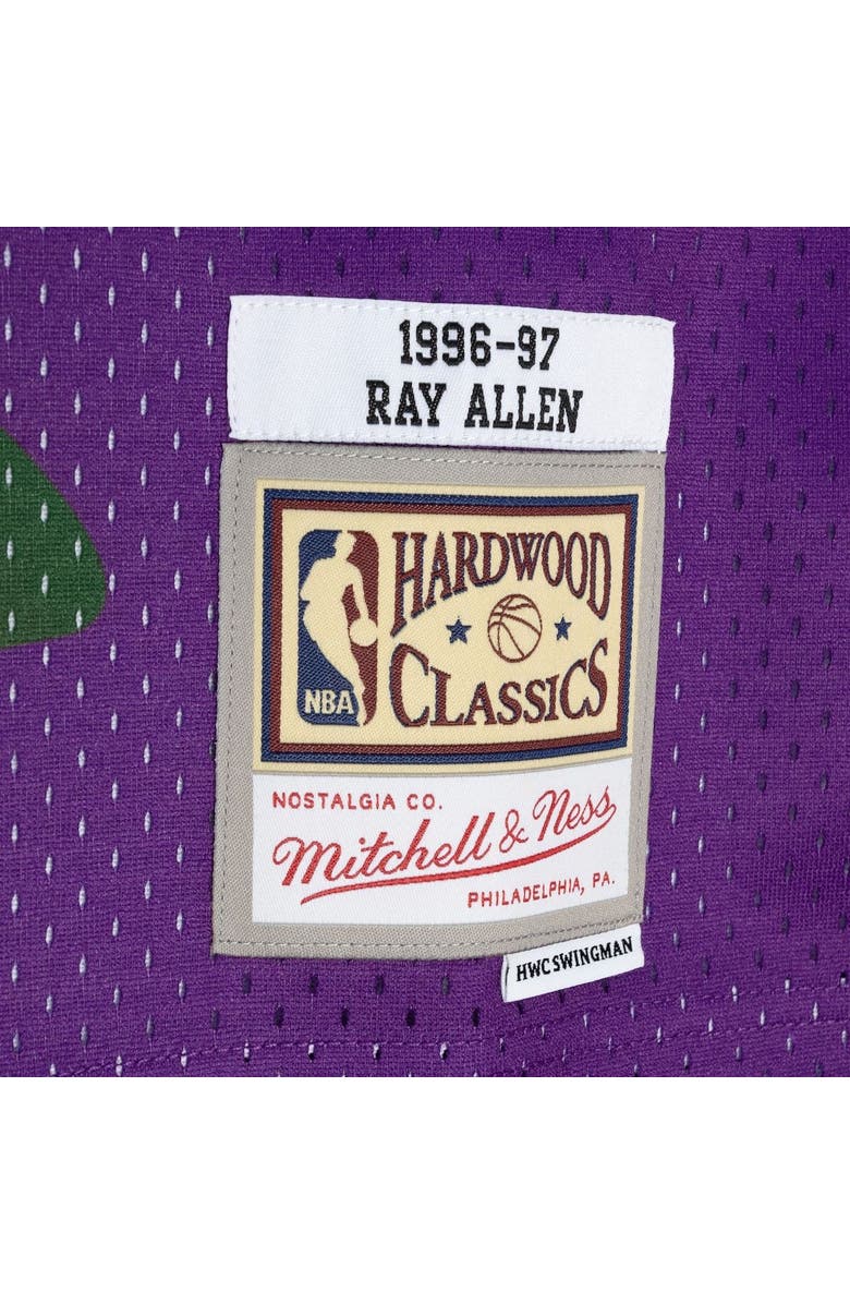 Mitchell & Ness Men's Mitchell & Ness Ray Allen Green/Purple Milwaukee Bucks Hardwood Classics 1996/97 Split Swingman Jersey, Alternate, color, 