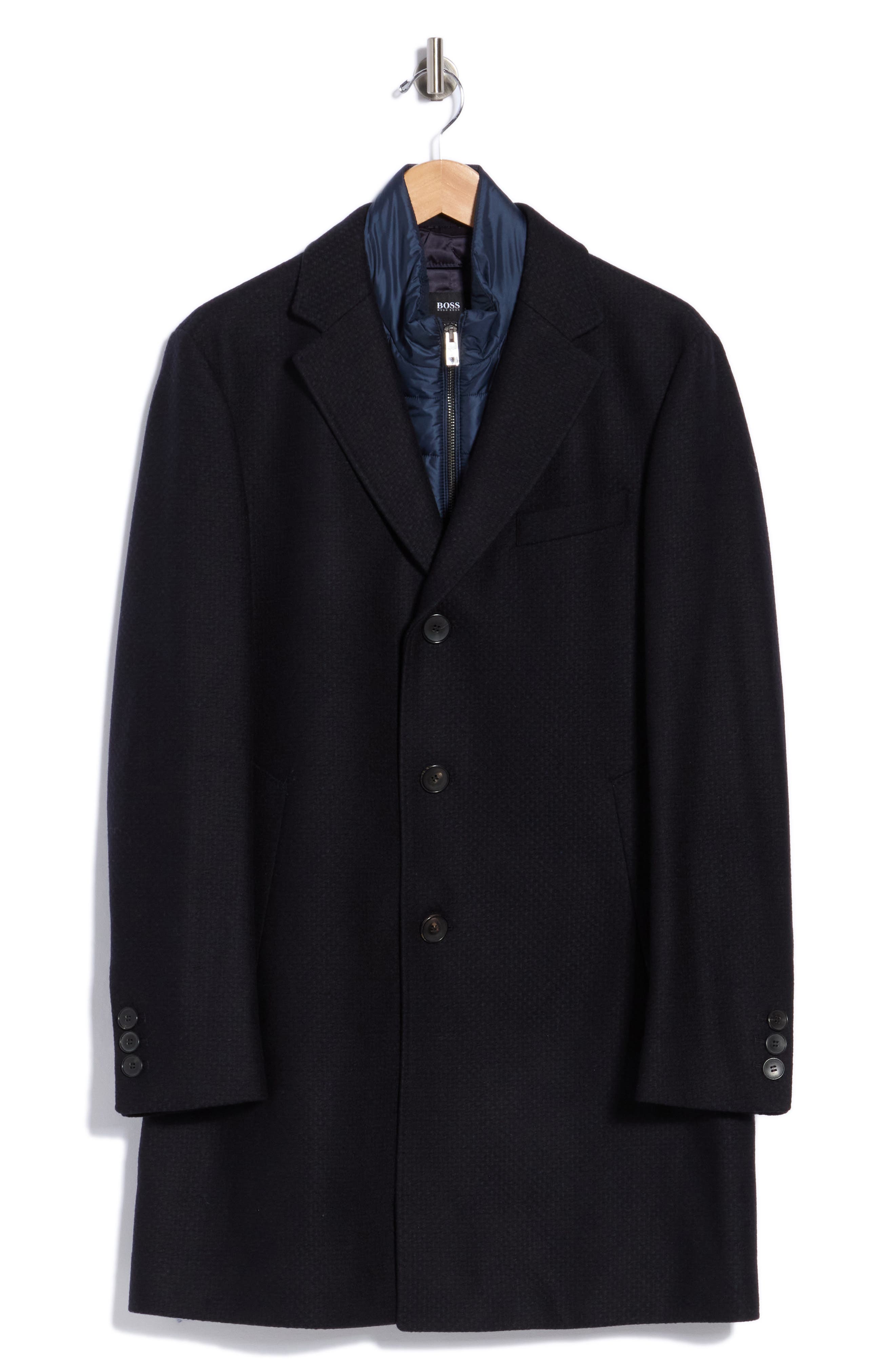Nadim4 Wool Blend Overcoat with Quilted Bib