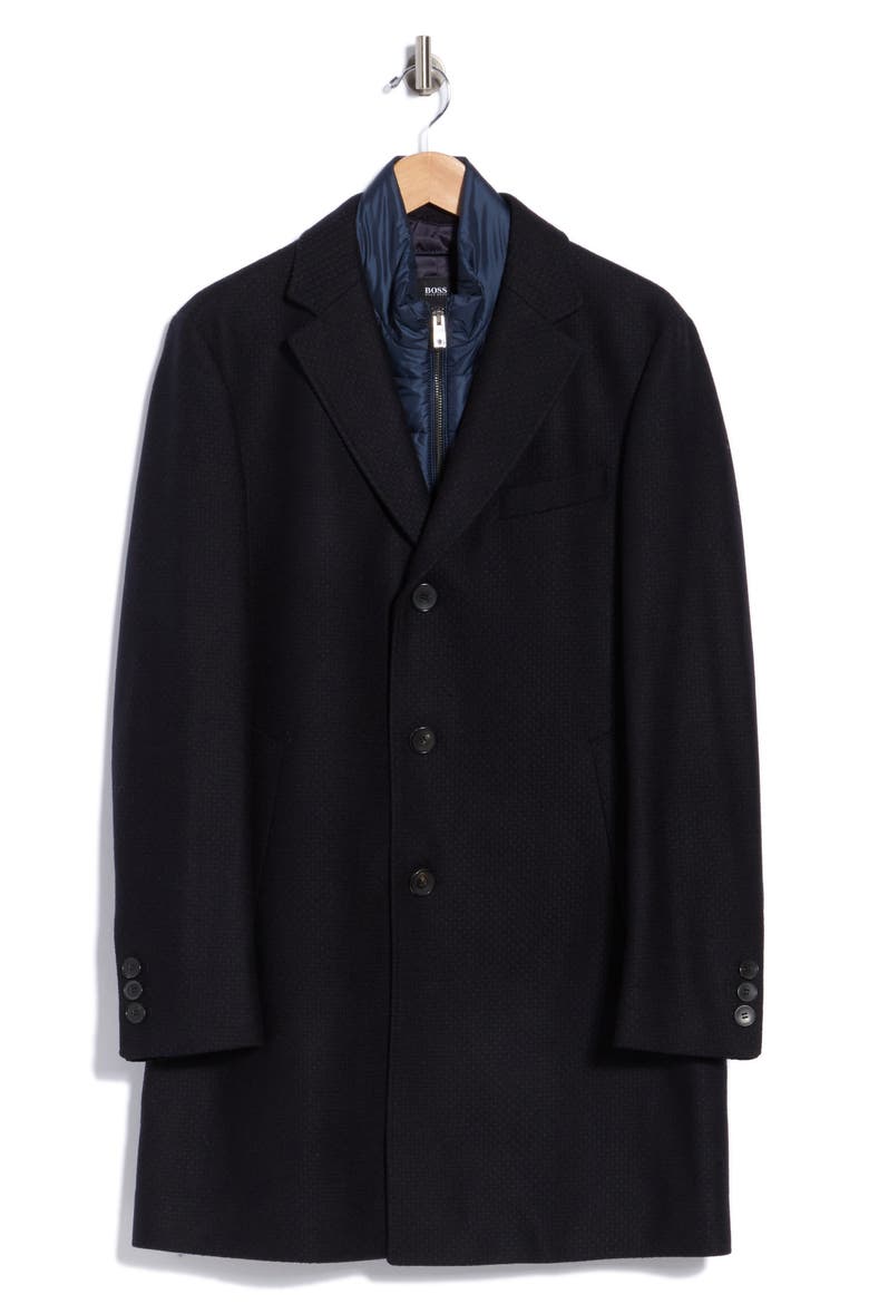 Nadim4 Wool Blend Overcoat with Quilted Bib, Main, color, DARK BLUE