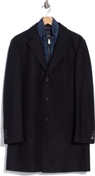BOSS Nadim4 Wool Blend Overcoat with Quilted Bib
