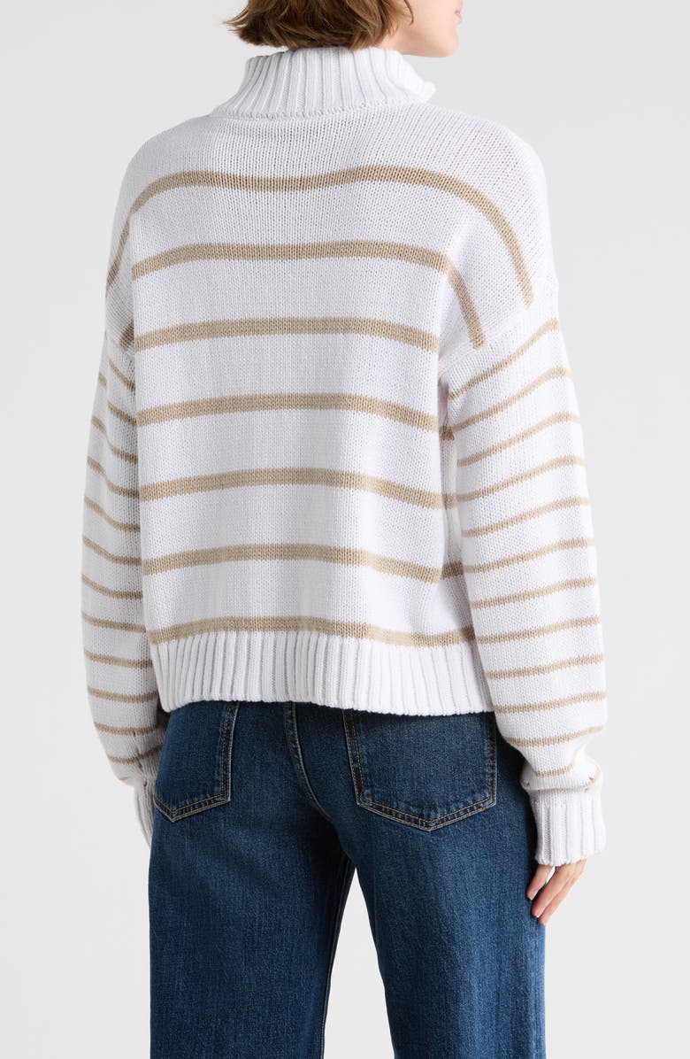 Splendid Cotton Blend Quarter Zip Sweater, Alternate, color, White/ Fawn Brown