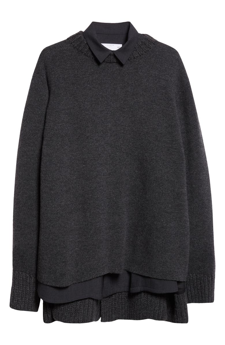 Sacai Mixed Media Long Sleeve Wool Suiting & Knit Sweater Dress, Alternate, color, Charcoal Gray