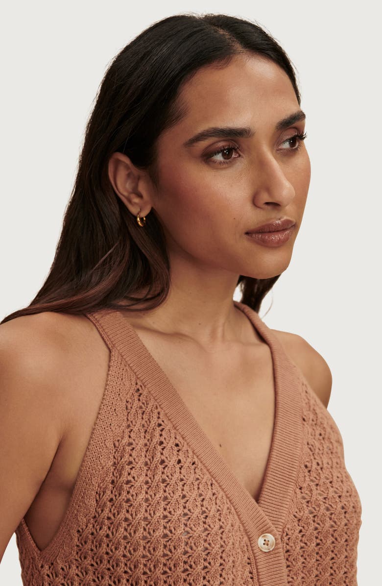 Varley Alessia Open Stitch Cotton Sweater Tank, Alternate, color, Camel