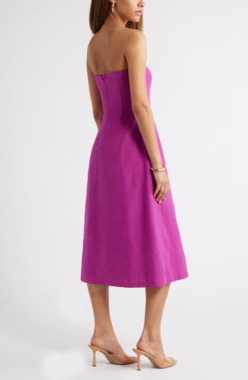 Strapless Linen Blend Midi Dress