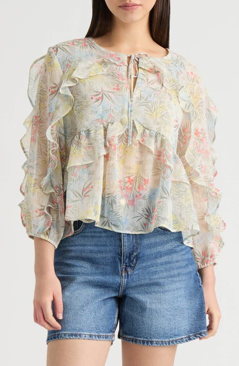 Floral Ruffle Chiffon Babydoll Top