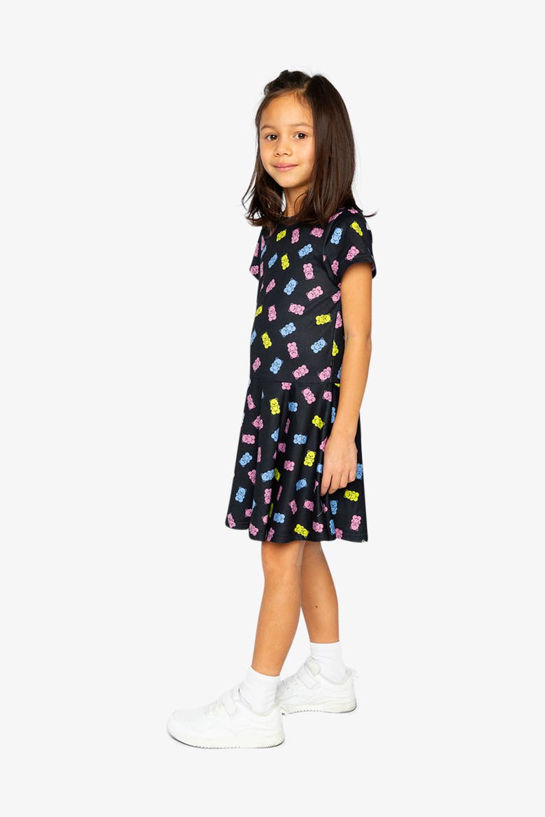 Gummy Bears Short Sleeve Drop Waist Dress, Alternate, color, Black Printed Gummy Bears