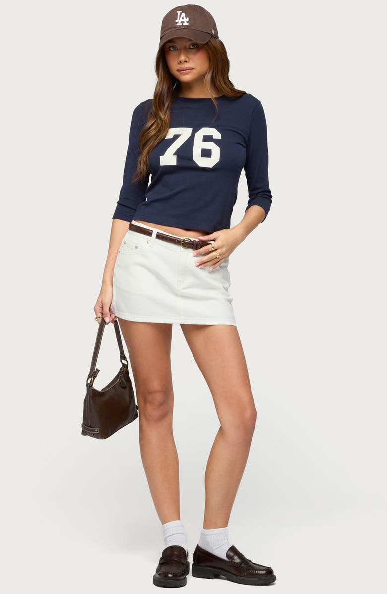 EDIKTED Spencer Low Rise Denim Miniskort, Alternate, color, White